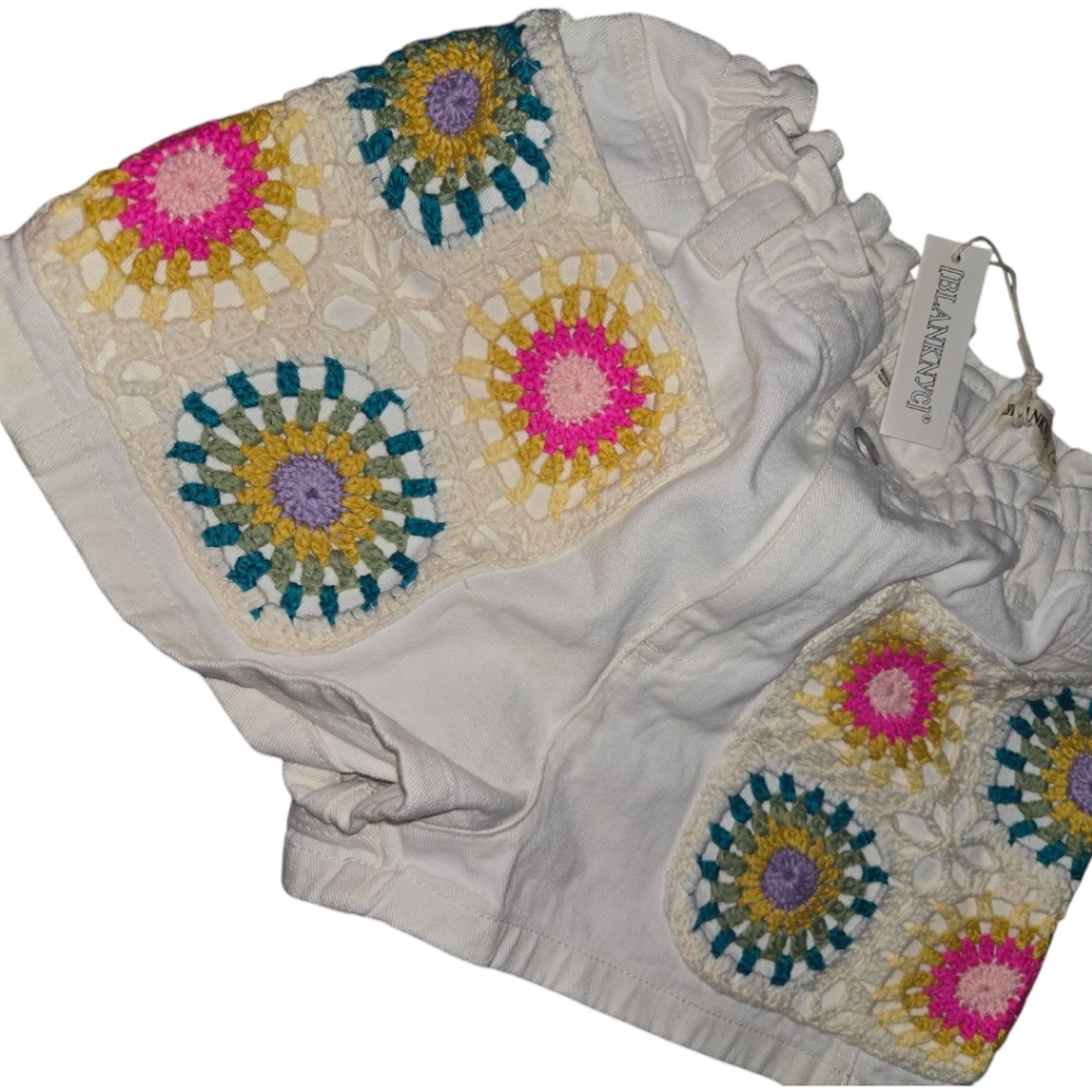 Crochet Embellished White Shorts